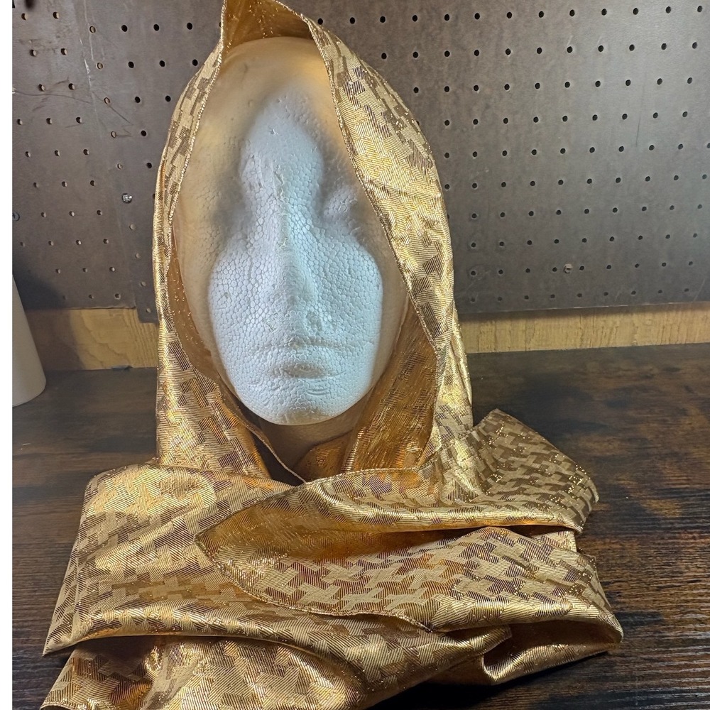 Avant Garde Metallic Gold Hooded Scarf Houndstooth Festival Disco Glam
